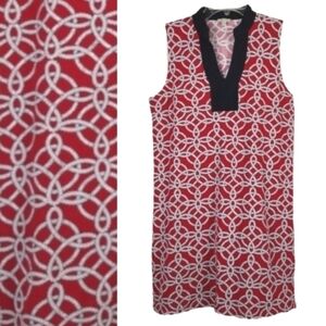 Talbots Womens Sleeveless V Neck Midi Dress Rope Print Red White Blue Size Small